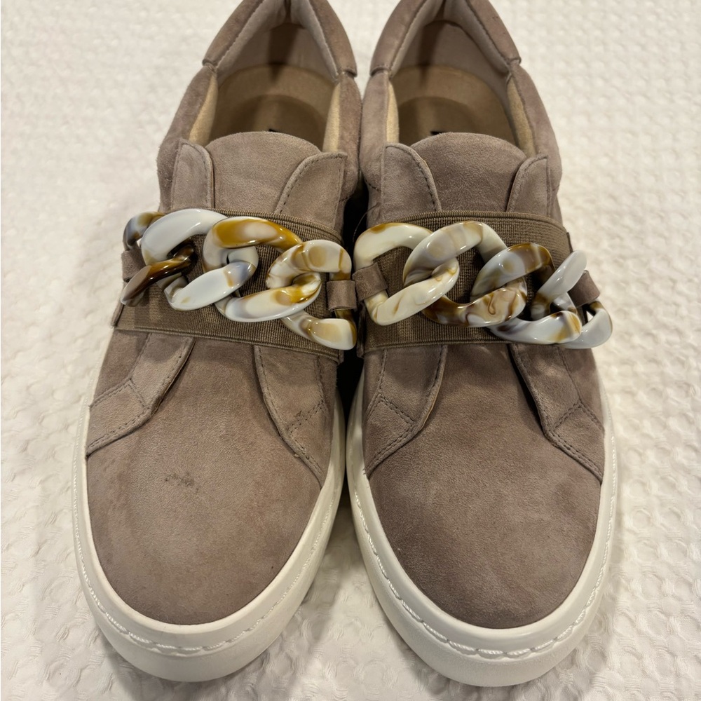 Vaneli Women's Taupe Sneakers with Chain Accent